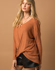 Gilli Long Sleeve V-Neck Draped Top