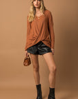 Gilli Long Sleeve V-Neck Draped Top