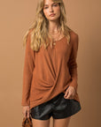 Gilli Long Sleeve V-Neck Draped Top