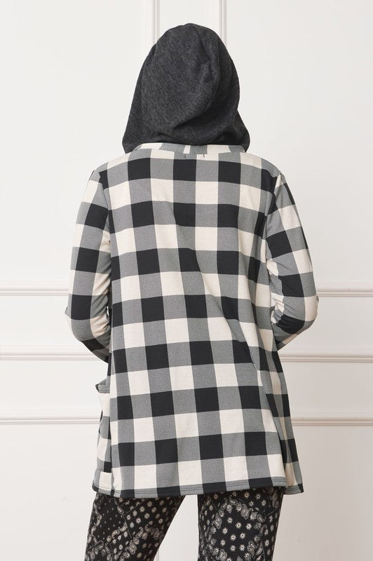 Plus Buffalo Plaid Hooded Cardigan