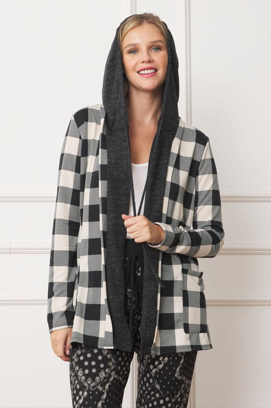 Plus Buffalo Plaid Hooded Cardigan