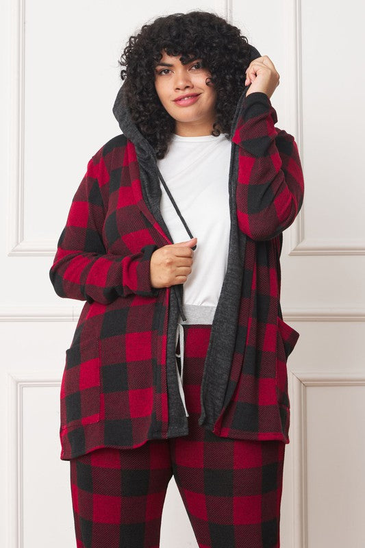 Plus Buffalo Plaid Hooded Cardigan