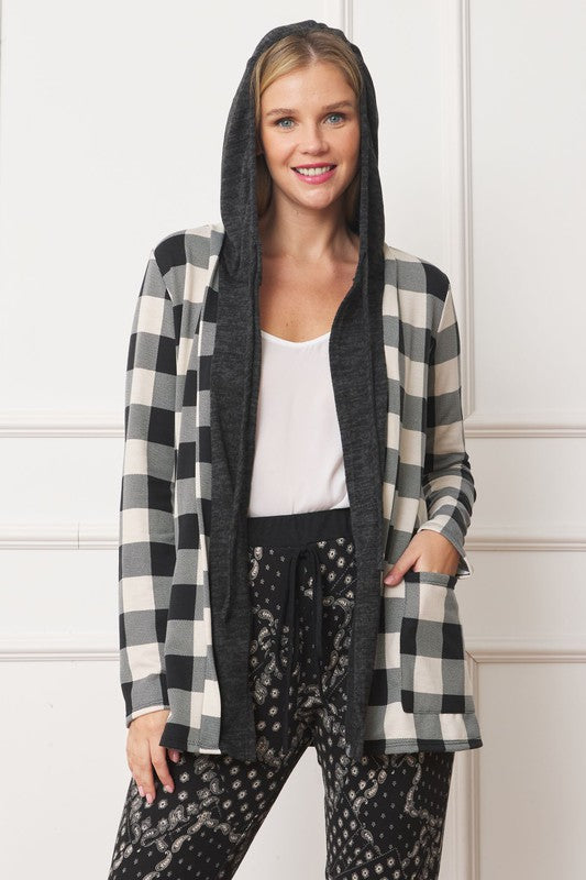 Plus Buffalo Plaid Hooded Cardigan