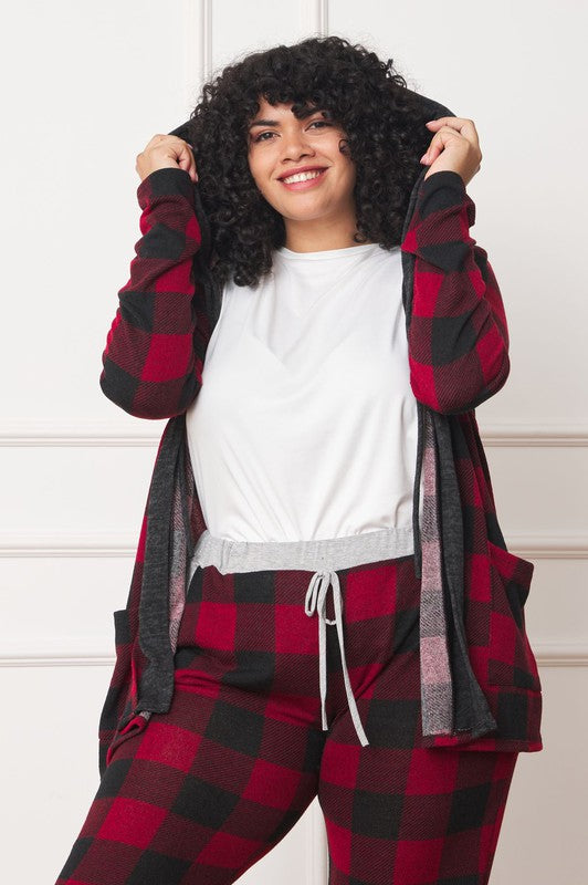 Plus Buffalo Plaid Hooded Cardigan