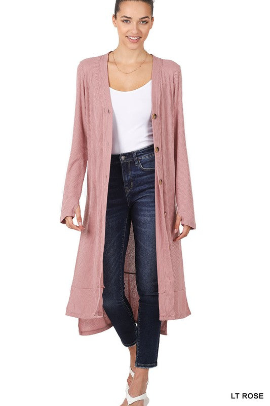 Zenana Ribbed Long Cardigan