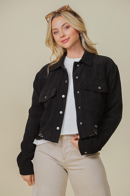 Zoey Distressed Corduroy Jacket by Timing