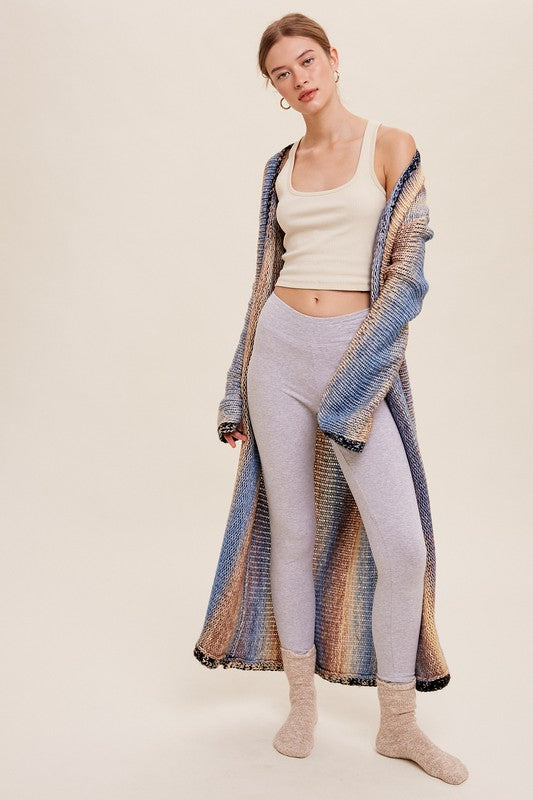Listicle Multi Color Gradation Long Knit Open Cardigan - Online Only