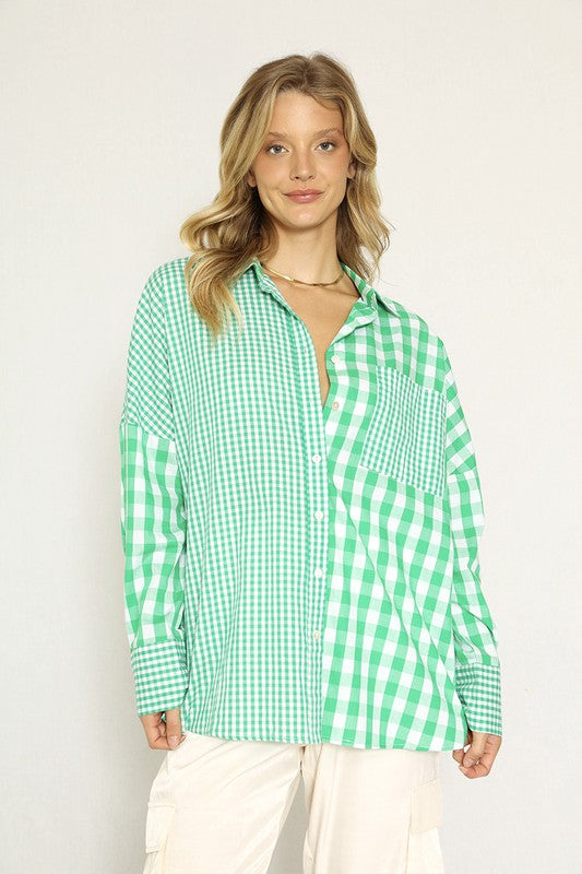 Miss Sparkling| Plaid Button Up Top