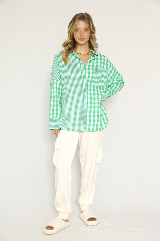 Miss Sparkling| Plaid Button Up Top
