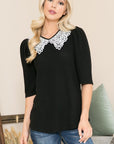 Collared  Puff Sleeve Knit Top