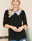 Collared  Puff Sleeve Knit Top