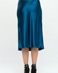 Renee C Made in USA Solid Satin Midi Skirt