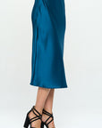 Renee C Made in USA Solid Satin Midi Skirt