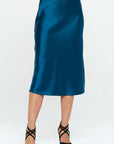 Renee C Made in USA Solid Satin Midi Skirt