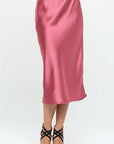 Renee C Made in USA Solid Satin Midi Skirt