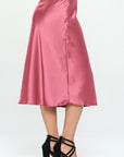 Renee C Made in USA Solid Satin Midi Skirt