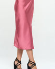 Renee C Made in USA Solid Satin Midi Skirt