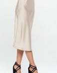 Renee C Made in USA Solid Satin Midi Skirt