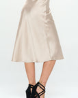 Renee C Made in USA Solid Satin Midi Skirt