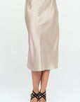 Renee C Made in USA Solid Satin Midi Skirt