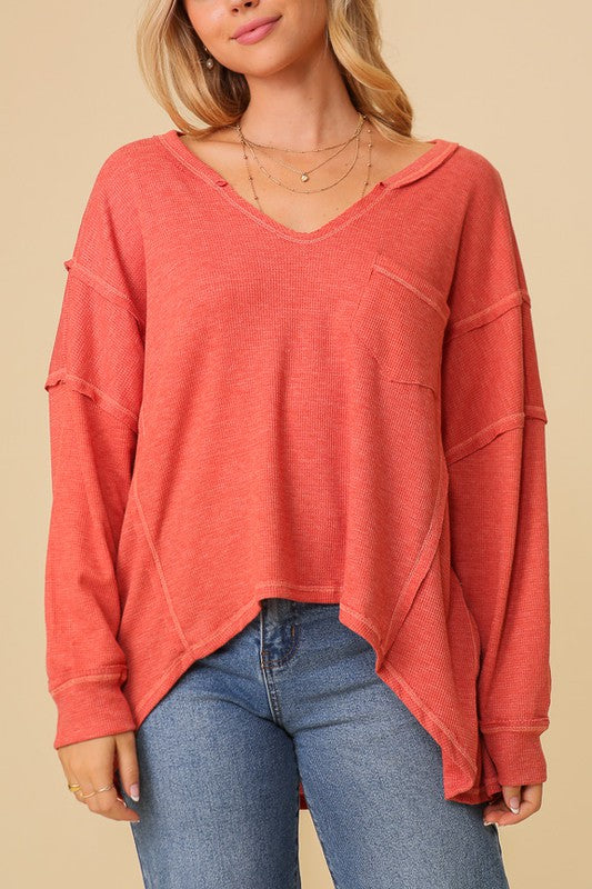 Thermal High-Low V-Neck Top - Online Only