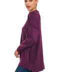Zenana Melange Hi-Low Pocket Sweater - Online Only