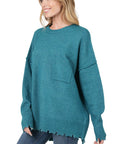 Zenana Distressed Melange Oversized Sweater - Online Only