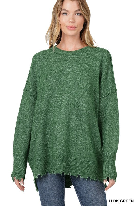 Zenana Distressed Melange Oversized Sweater - Online Only