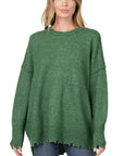 Zenana Distressed Melange Oversized Sweater - Online Only