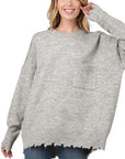 Zenana Distressed Melange Oversized Sweater - Online Only