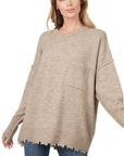 Zenana Distressed Melange Oversized Sweater - Online Only