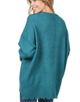 Zenana Distressed Melange Oversized Sweater - Online Only