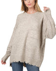 Zenana Distressed Melange Oversized Sweater - Online Only