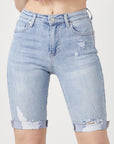 RISEN High Rise Distressed Denim Bermuda Shorts