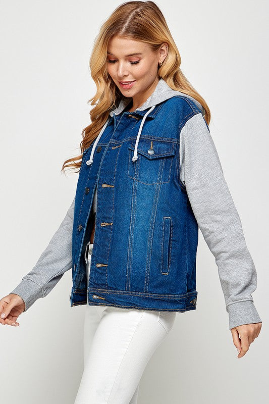 Women&#39;s Denim  Jacket with Fleece Hoodie - Online Only