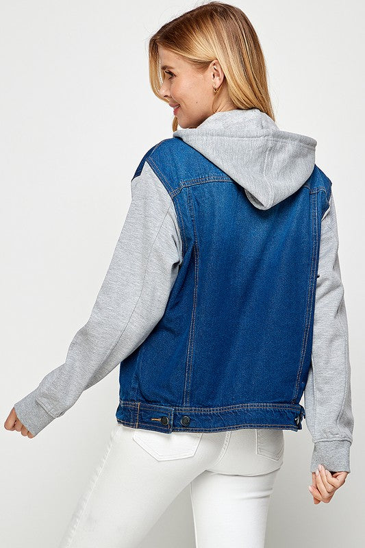 Women&#39;s Denim  Jacket with Fleece Hoodie - Online Only