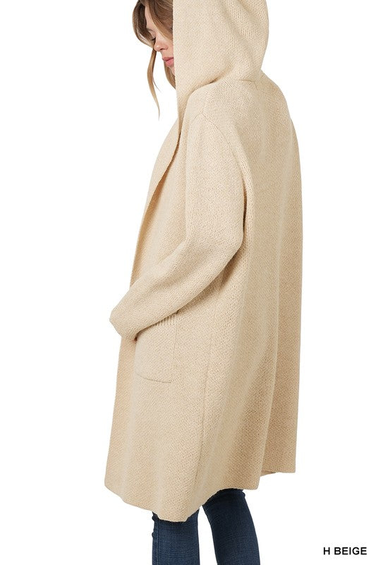 Zenana Hooded Open Front Cardigan - Online Only