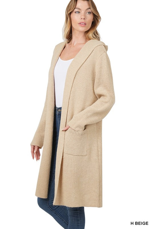 Zenana Hooded Open Front Cardigan - Online Only