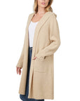 Zenana Hooded Open Front Cardigan - Online Only