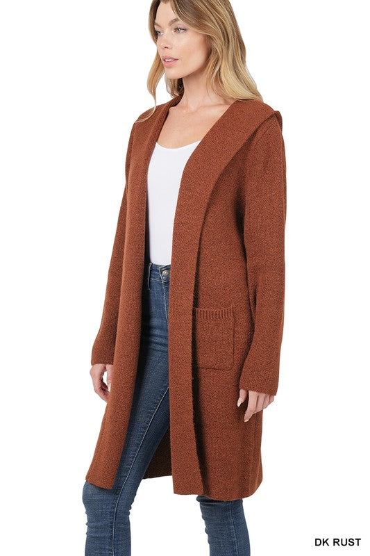 Zenana Hooded Open Front Cardigan - Online Only