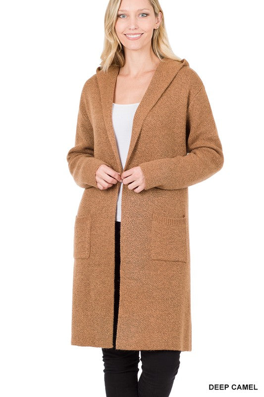 Zenana Hooded Open Front Cardigan - Online Only