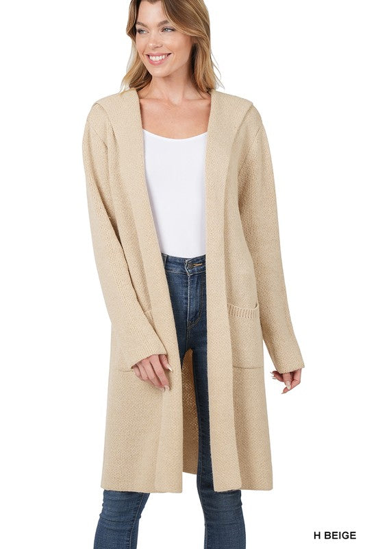 Zenana Hooded Open Front Cardigan - Online Only