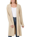 Zenana Hooded Open Front Cardigan - Online Only