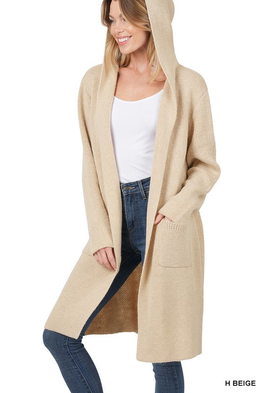 Zenana Hooded Open Front Cardigan - Online Only