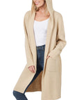 Zenana Hooded Open Front Cardigan - Online Only