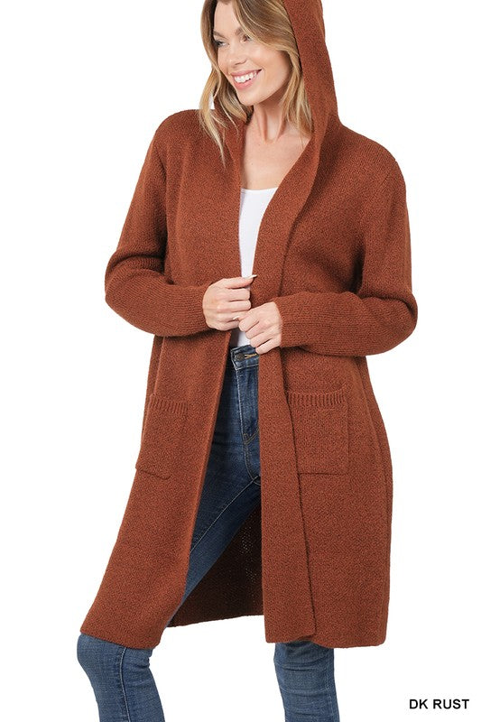 Zenana Hooded Open Front Cardigan - Online Only