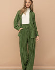 Blue B Pleated Blouse Brown or Olive Pants Set - Online Only