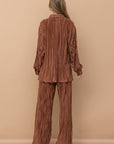 Blue B Pleated Blouse Brown or Olive Pants Set - Online Only