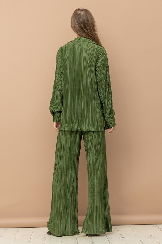 Blue B Pleated Blouse Brown or Olive Pants Set - Online Only