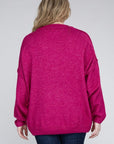 Zenana Plus Oversized Round Neck Raw Seam Melange Sweater